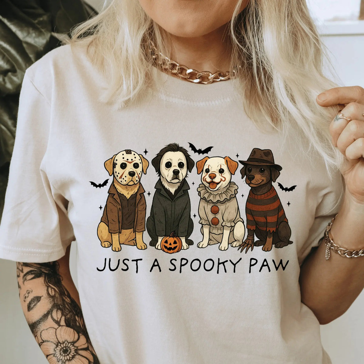 Just a Spooky Paw Halloween Unisex T-Shirt, Cute Dog Holiday Graphic Tees for Women & Men, Oversized Tees,  Autumn Wear