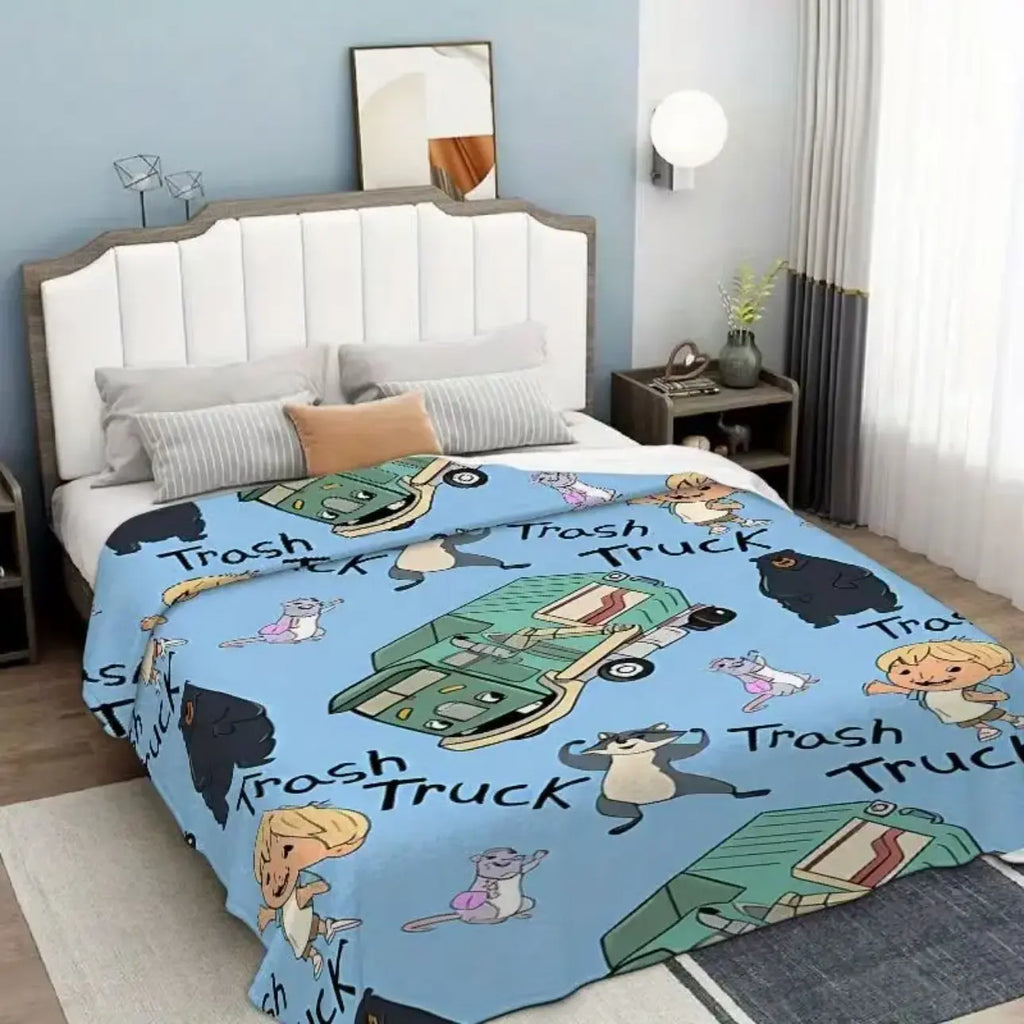 Trash Truck Cartoon Throw Blanket, Cute Boy Bear Raccoon Mouse Soft Cozy Plush Bed Blanket, Lightweight Warm Blankets for Kids Bedroom Decor, Couch Sofa Living Room, Birthday Gifts for Fans - View 3