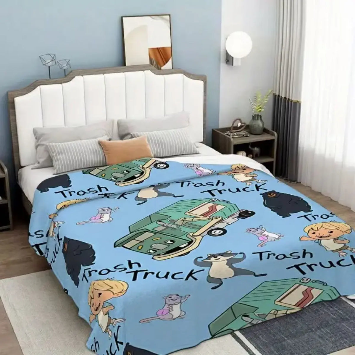 Trash Truck Cartoon Throw Blanket, Cute Boy Bear Raccoon Mouse Soft Cozy Plush Bed Blanket, Lightweight Warm Blankets for Kids Bedroom Decor, Couch Sofa Living Room, Birthday Gifts for Fans - View 3