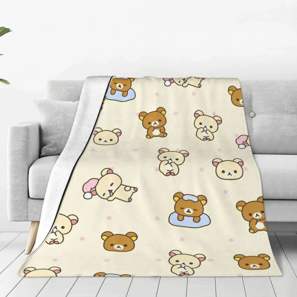 Rilakkuma Cartoon Flannel Blanket Warm Throw Blanket for Home Decor Airplane Travel Novelty Bedspread Sofa Bed Cover - View 2