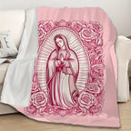 1 Piece Cozy Pink Virgin Mary Blanket-Super Soft Velvet with Floral Pattern, Perfect Gift for Mom, Grandma, Birthday and Valentine's Day, Perfect for Sofa, Bed, Travel and Living Room, multifunctional Blanket | Floral Blanket |   Plush Texture,Meditation