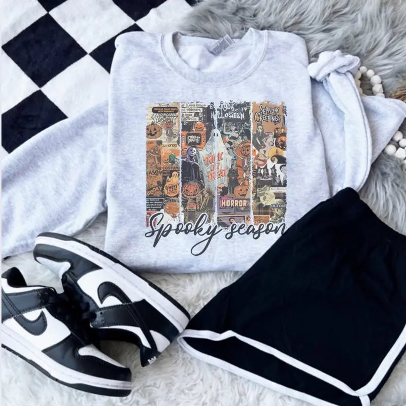 Spooky Season Collage Sweatshirt, Ash Grey
