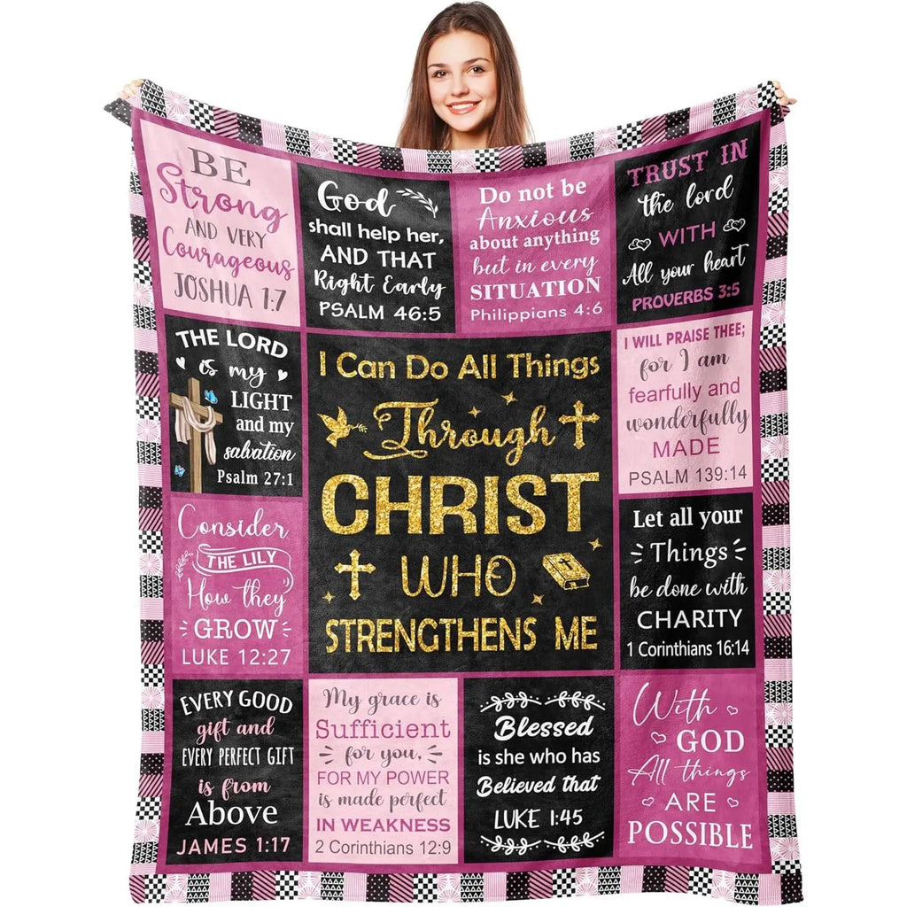 [Summer Sale Deals] Christian Bible Verse Blanket for Women Men, Inspirational Religious Gift for Him Her, 100% Polyester Flannel Blanket, One-Sided Print - View 1