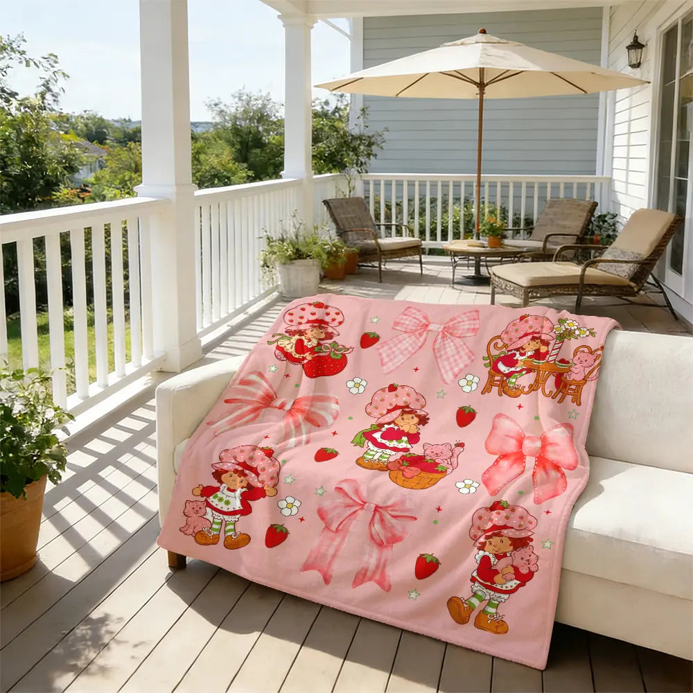 Countdown Sale! Ultra-Soft Flannel Cartoon Print Strawberry Charm Blanket - Flash Sale Home Items, Contemporary Bedroom/Sofa Bedding Throw, Teen Girl Gift, Girly Home Accessory - View 3