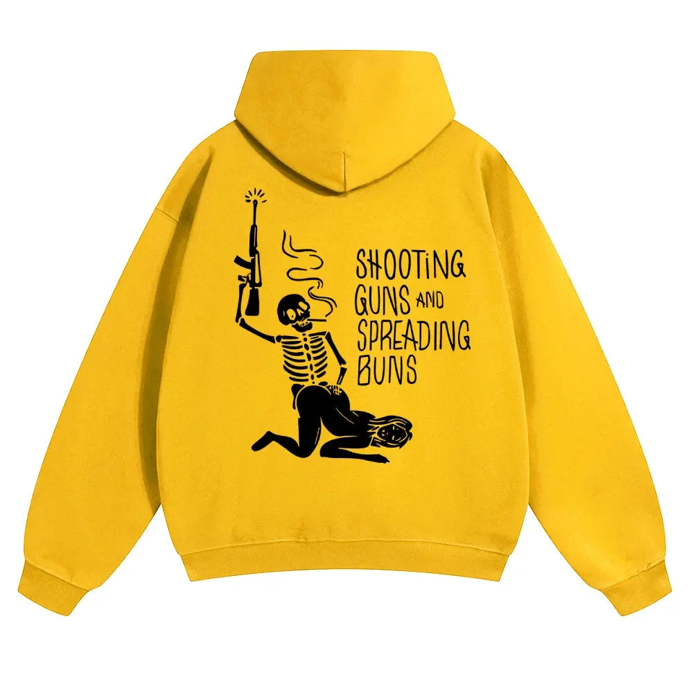 SHOOTING GUNS AND SPREADING BUNS Skull with Sexy Lady Unisex FallFreshness outfits men streetwear 80s 90s graphic tees cotton  funny Hoodies men gifts