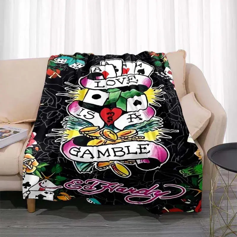 3dED- HARDY Tattoo Tiger Skull Blanket Living Room Bedroom Sofa Soft and Comfortable Warm Blanket Office Leisure Blanket - View 14