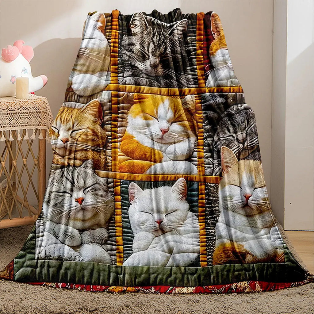 Cat Pattern Flannel Blanket, 1 Count Soft Comfortable Cozy Graphic Throw Blanket with Storage Bag, Air-conditioned Room Blanket, Warm Nap Blanket for Home Office Travel, Cozy Blankets - View 5