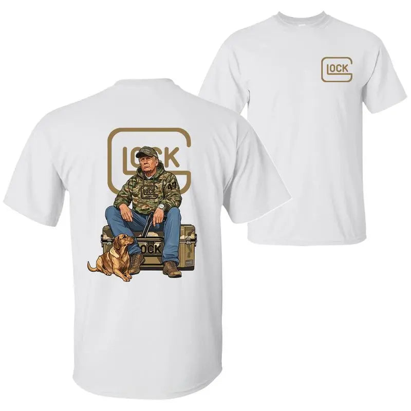 Unisex Cotton Trump &  Hunting Dog Print T-Shirt - Casual Camo Crewneck Sports Top