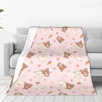 Kawaii Rilakkuma Knitted Flannel Throw Blanket - Figure Print Bed Accessories, Cutecore Stuff, Cozy Girly Room Stuff, Teen Room Decor, Soft Warm Summer AC Use, Home Goods Gift for Girls - View 2