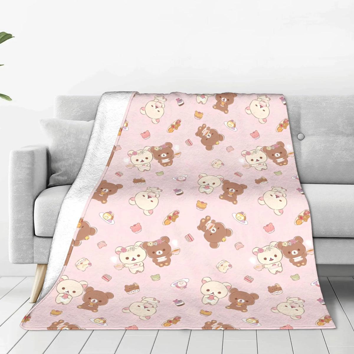 Kawaii Rilakkuma Knitted Flannel Throw Blanket - Figure Print Bed Accessories, Cutecore Stuff, Cozy Girly Room Stuff, Teen Room Decor, Soft Warm Summer AC Use, Home Goods Gift for Girls - View 2
