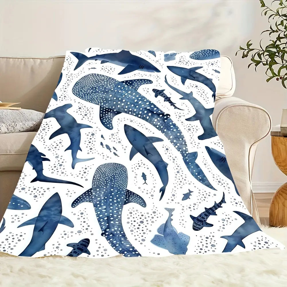 Romantic ocean style whale shark pattern warm blanket children adult nap blanket soft and comfortable suitable for all seasons - View 6