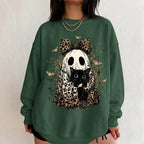 Leopard Ghost Cat Halloween Sweatshirt, Cute Spooky Black Cat Graphic Shirt, Coquette Bow Ghost Fall Outfit - View 13