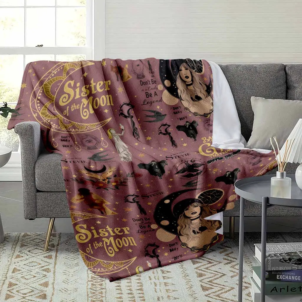 Sister of the Moon Flannel Fleece Throw Blanket Stevie Nicks Inspired Back To The Gypsy Lyrics HD Print Witchy Boho 70s Rock Music Fan Gift Sofa Decor - View 3