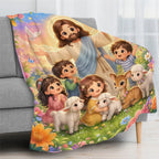 Jesus Cartoon Lamb Blanket - Soft Flannel Throw, Warm Cozy Lightweight Blanket for Sofa, Bed, Travel, Office, Birthday & Holiday Gift - View 3