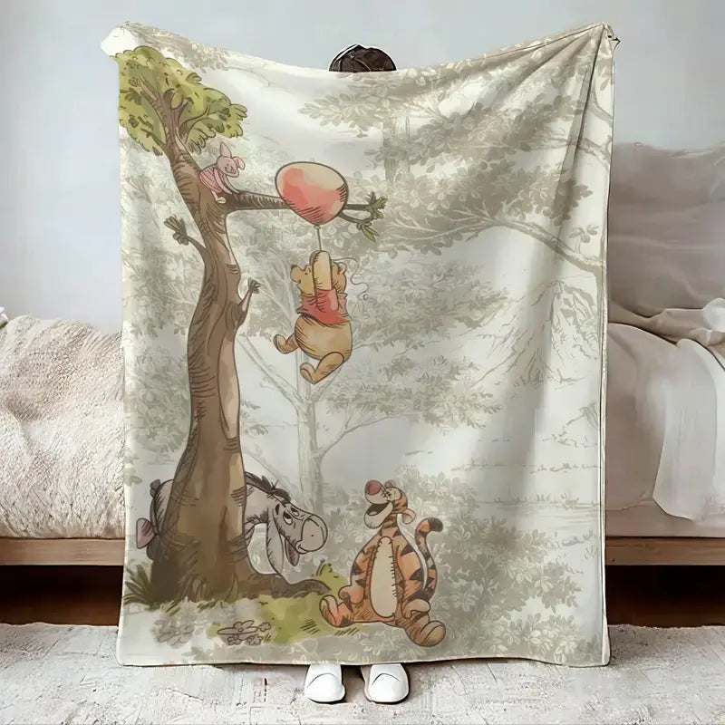 [SummerVibes] DISNEY CLASSIC Winnie the Pooh Flannel Blanket, Suitable for All Seasons, Suitable for Bedroom, Camping, Office Naps, Father's Day Gift - View 1