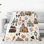 DISNEY CLASSIC [2026 New] Magic Park Main Street Flannel Throw Blanket,All-Over Print Castle Trolley Balloons Park Snacks Clock Lamp Post Fireworks Pastel Cute Cozy Fleece Blanket for Fan Gift - View 2