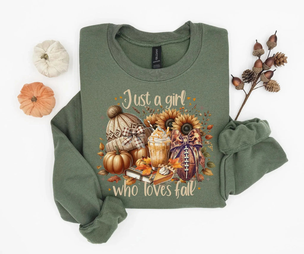 Just a Girl Who Loves Fall Gildan Sweatshirt or T-Shirt , Cozy Pumpkin Autumn Graphic Tee, Fall Season Sweatshirt, Cute Fall Gift - View 2