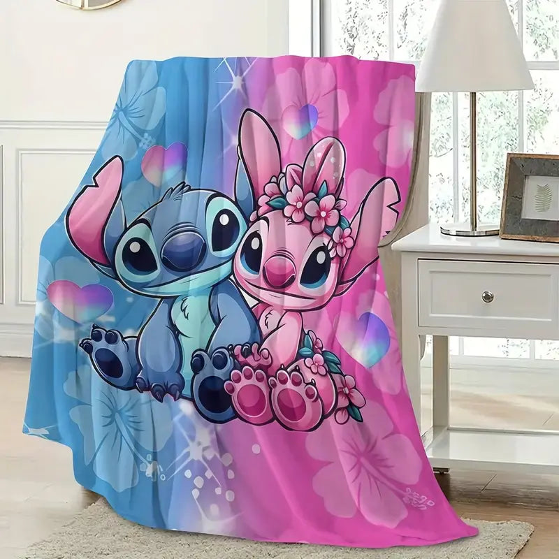 [SummerVibes] DISNEY CLASSIC Stitch & Angel Flannel Blanket - Soft, Warm, Lightweight with Vibrant Cartoon Design, Sofa, Bed, Office, Blanket for Couch - View 2
