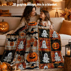 Countdown Sale Halloween Pumpkin Ghost Bat Plaid Patchwork Flannel Blanket Kids And Adults AC Blanket Soft Warm Cozy Throw Blanket Lightweight Sofa Bed Couch Bedroom Living Room Fall Autumn Home Decor Gift Viral Halloween Blanket - View 3