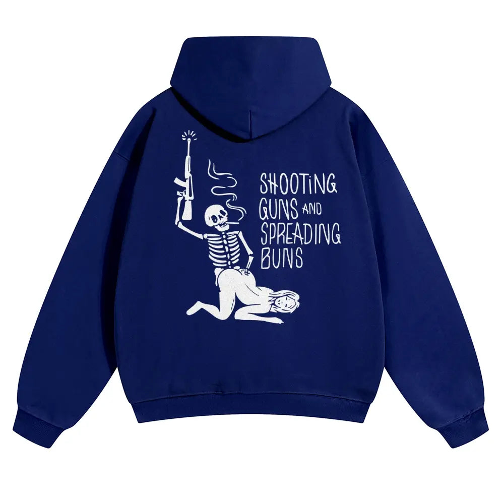 SHOOTING GUNS AND SPREADING BUNS Skull with Sexy Lady Unisex FallFreshness outfits men streetwear 80s 90s graphic tees cotton  funny Hoodies men gifts