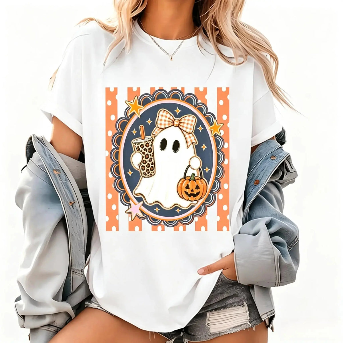 [100% Cotton]Coffee Ghost Tee Halloween Coffee Lover Tee Spooky Graphic Tee Ghost Shirt Fall Shirt Cute Halloween Tee - View 9
