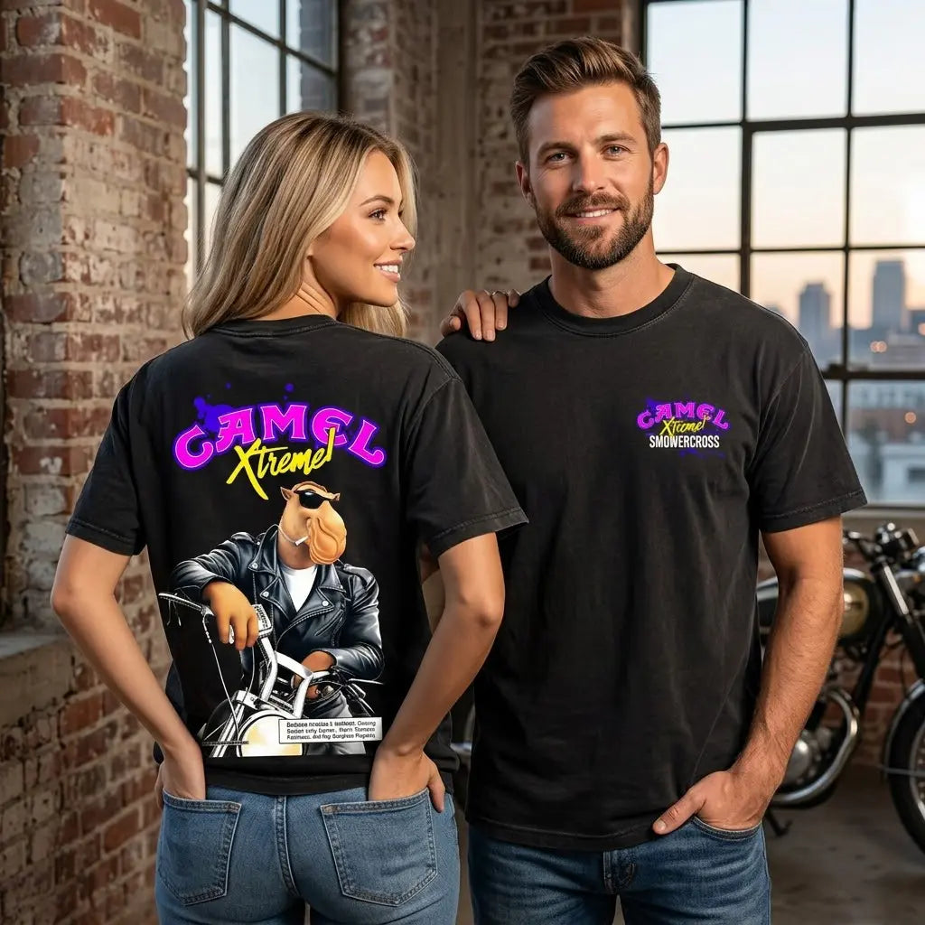 Retro 90s Camel SmokerCross Motorcycle Graphic Tee - Washed Black