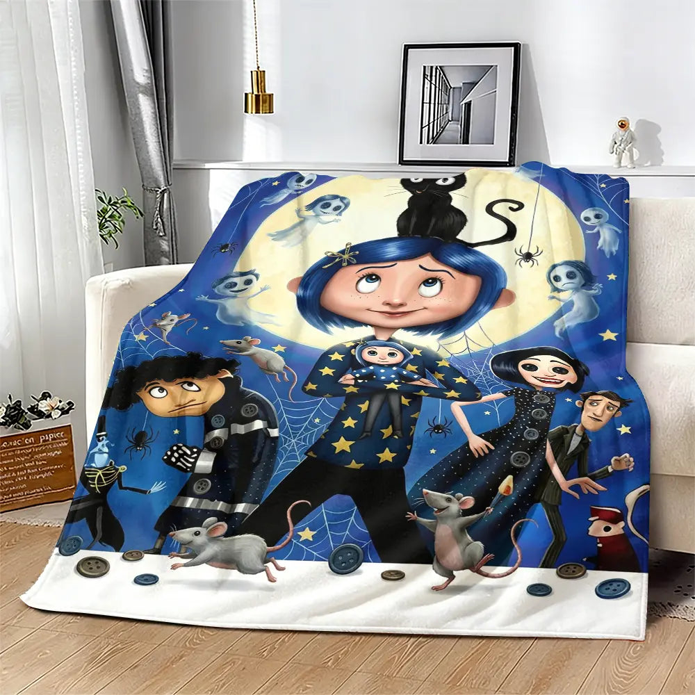 Coraline Cartoon Character Print Soft Flannel Blanket - Home & Travel Use Bed Throw, Ideal Holiday Christmas Birthday Gift for Teens & Children, General Use for Adults, Sohochic Flannel Blankets - View 2