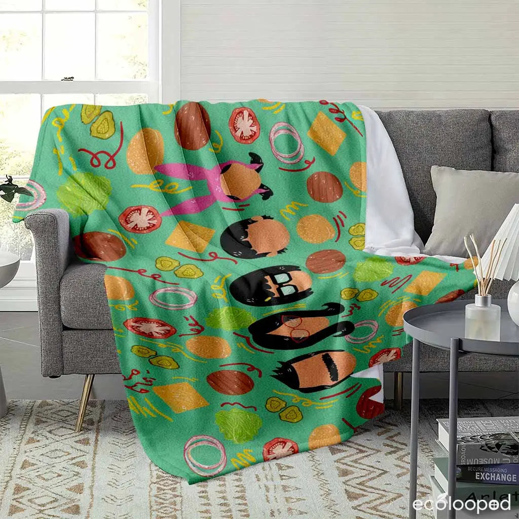 Burger Family Flannel Throw Blanket, Cartoon Food Print, Soft Warm Lightweight Breathable Cozy, Ideal for Sofa & Travel, Great Gift for Food Lovers, Lightweight Breathable Blanket - View 3