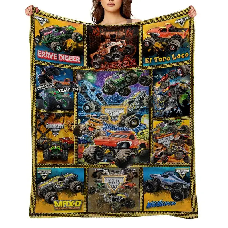 Soft Funny Throw Blanket M-Monster Jam Flannel Blanket - Soft and comfortable, with fashionable print design, suitable for daily use and gift giving (birthdays, Christmas, Thanksgiving) B-4 - View 1