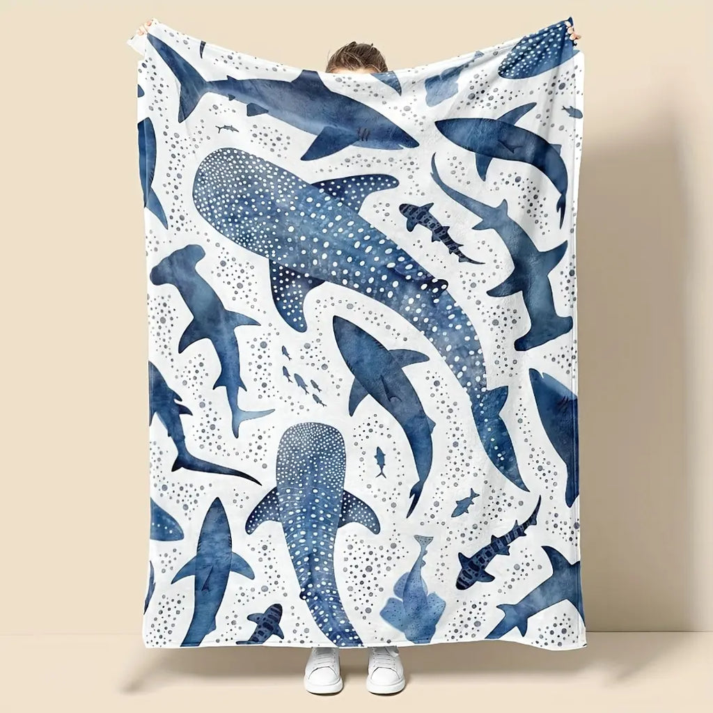 Romantic ocean style whale shark pattern warm blanket children adult nap blanket soft and comfortable suitable for all seasons - View 1