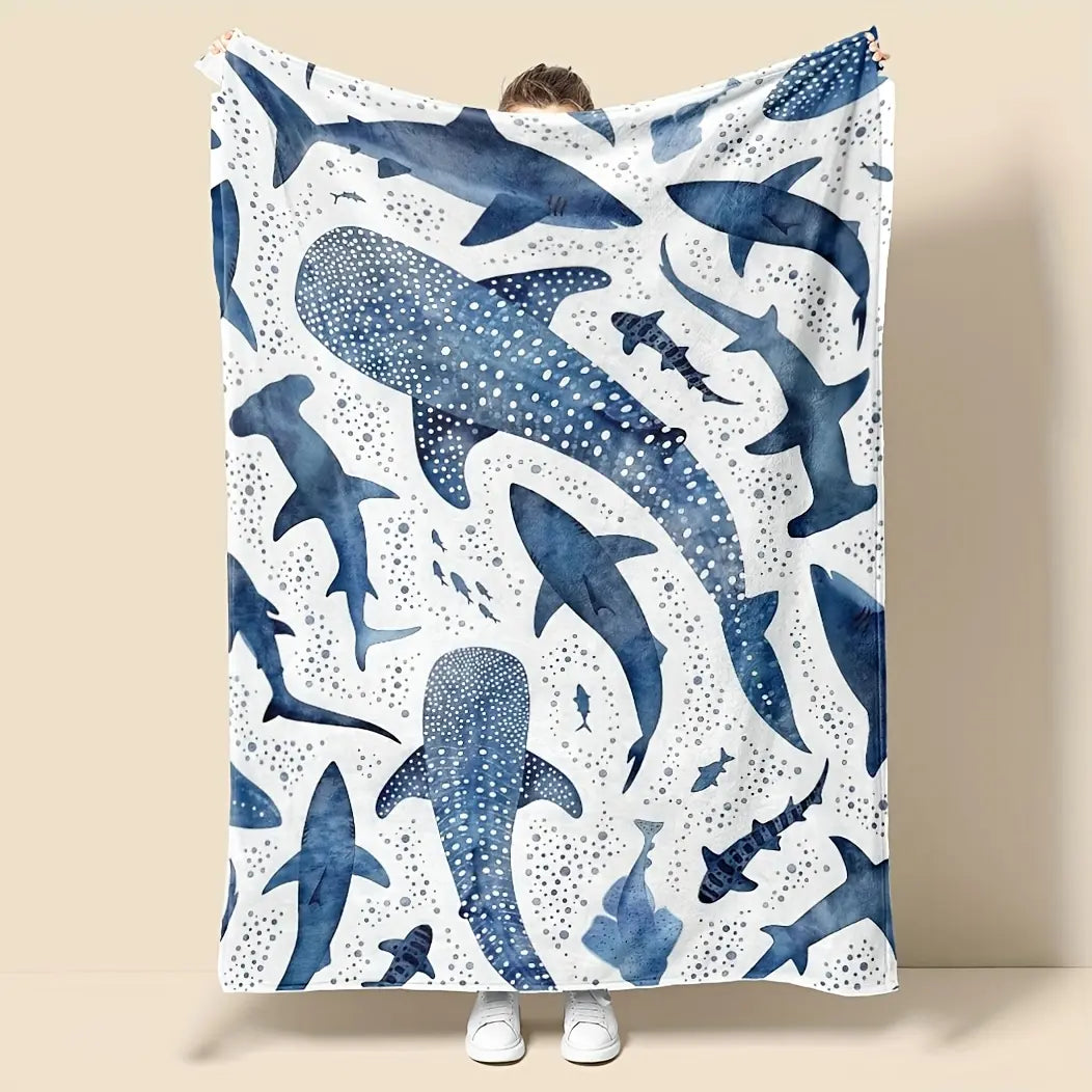 Romantic ocean style whale shark pattern warm blanket children adult nap blanket soft and comfortable suitable for all seasons - View 1