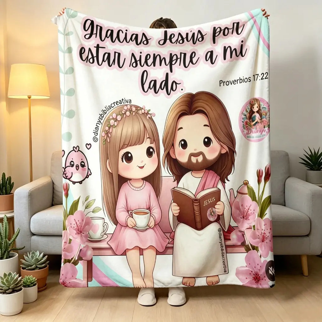 Christian Print Throw Blanket - Fluffy, Soft Cozy Cartoon Printed Jesus & Kids Design, Ultra Plush Lightweight, Floral Scripture, Machine Washable Blanket for Bed, Christmas Easter Gift - View 9