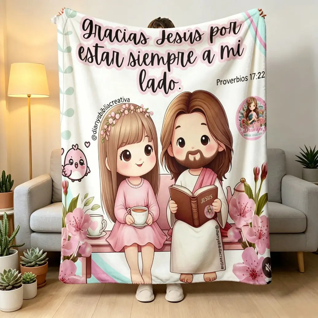 Christian Print Throw Blanket - Fluffy, Soft Cozy Cartoon Printed Jesus & Kids Design, Ultra Plush Lightweight, Floral Scripture, Machine Washable Blanket for Bed, Christmas Easter Gift - View 9