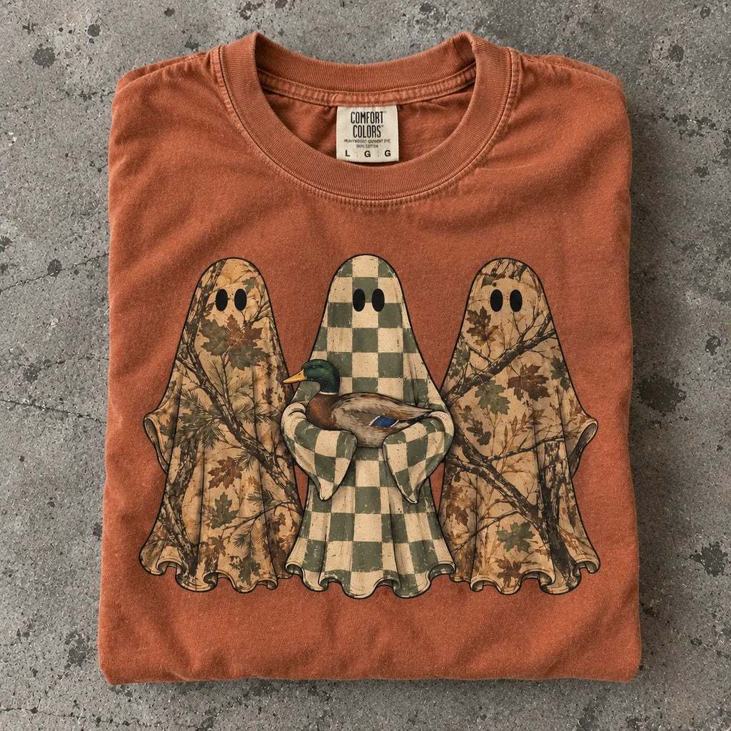 Hunting Season Ghosts Comfort Shirt: Camo Mallard Duck Halloween Tshirt - View 15