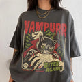 Comfort Colors Vampire Cat Shirt, Retro Halloween Graphic Tee, Funny Spooky Cat T-Shirt, Vampurr Bites Again Halloween Apparel, Cute Gothic Cat Gift - View 1