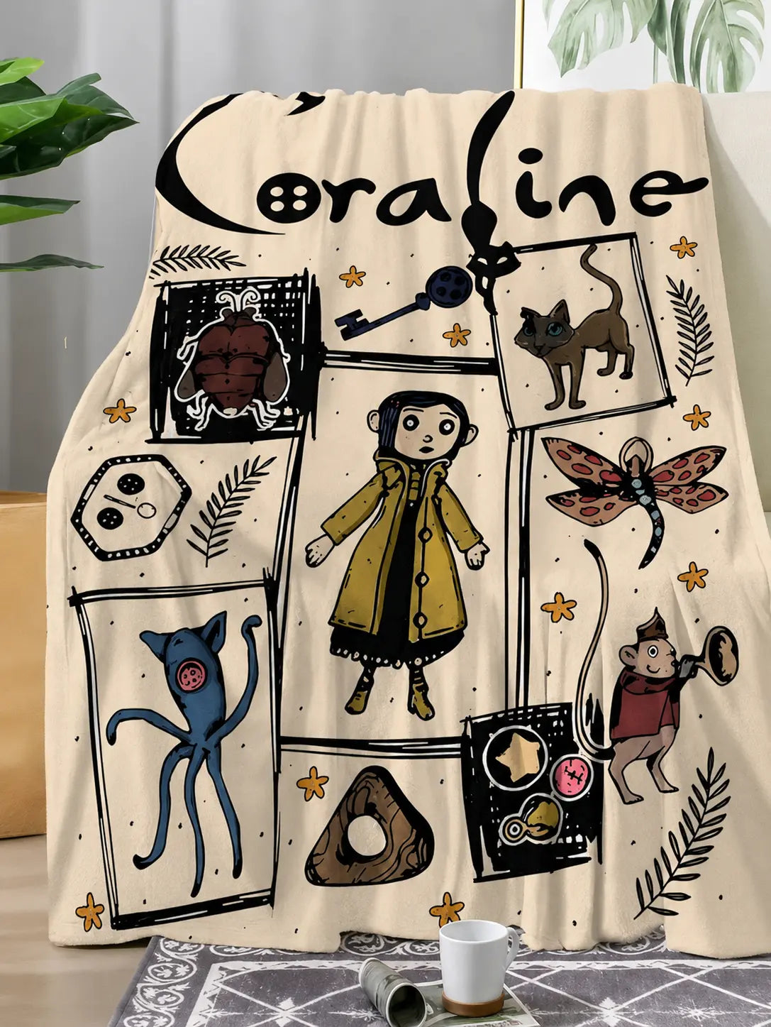 Coraline Cartoon Throw Blanket, Gothic Fantasy Girl Black Cat Soft Cozy Plush Bed Blanket, Lightweight Warm Blankets for Kids Bedroom Decor, Couch Sofa Living Room, Birthday Gifts for Fans - View 2