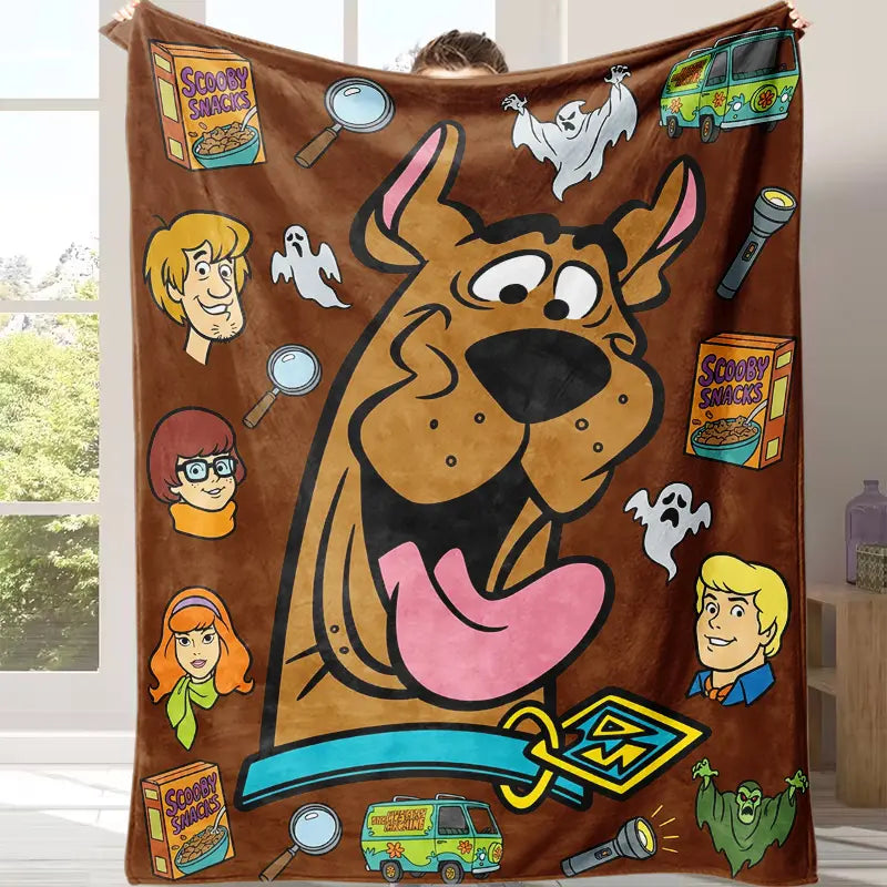 Flash Sale! Scooby-Doo Character-Inspired Flannel Throw Blanket - Soft Warm Material, Bold Spooky Mysterious Robots Ghosts Snacks Prints, Flash Sale Home Items, Room Decor, House Decor, Ideal for Fans - View 1