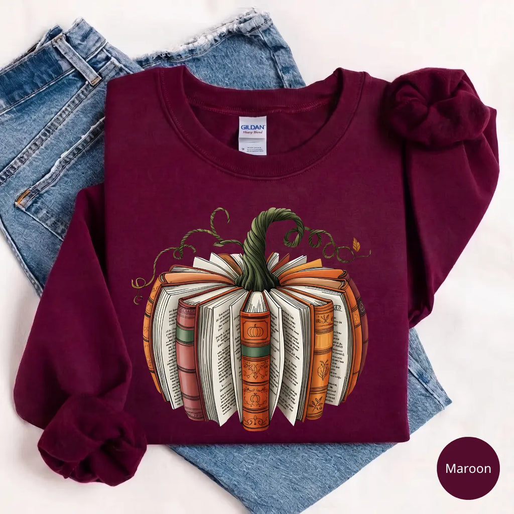 Fall Book Pumpkin Sweatshirt & T-Shirt, Cotton Blend