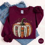Fall Book Pumpkin Sweatshirt or T-Shirt, Halloween Book Lover Graphic, Cozy Bookish Autumn Shirt, Pumpkin Reading Gift - View 6