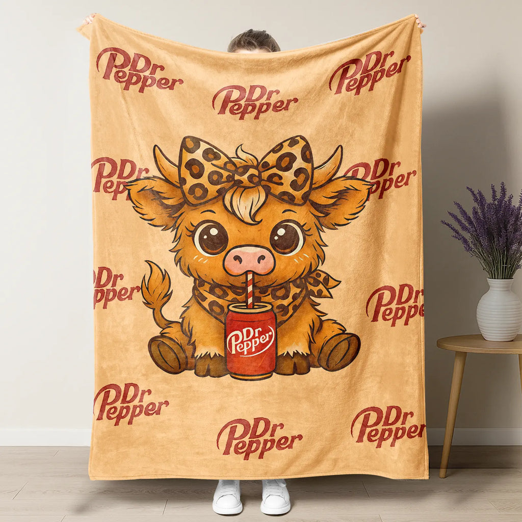 Cartoon Printed Character-Themed Cute Highland Cow Pattern Throw Blanket, 100% Polyester Cute Home Textile, Soft Warm Lightweight Blanket for Home & Office Gifts - View 11