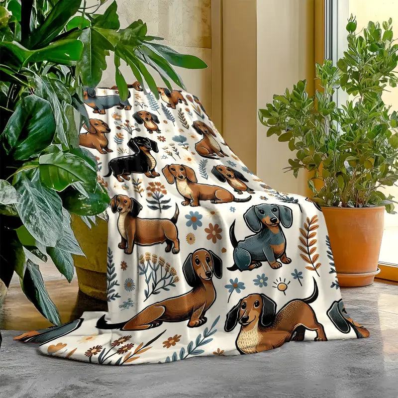 Super Soft Cute Dachshund Prints Flannel Printed 3D Blanket, As Birthday Gifts, Family, Wedding, Souvenir Blankets, Polyester Blankets Suitable For All Seasons, Washable, Machine Washable, Lightweight, Breathable, Comfortable, Warm, Unique - View 2