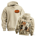Halloween Spooky Season Graphic Hoodie, Pumpkin Ghost Skeleton Front and Back Print Pullover Sweatshirt, Vintage Horror Long Sleeve Streetwear Hoodie for Halloween Party, Fall and Daily Wear - View 5