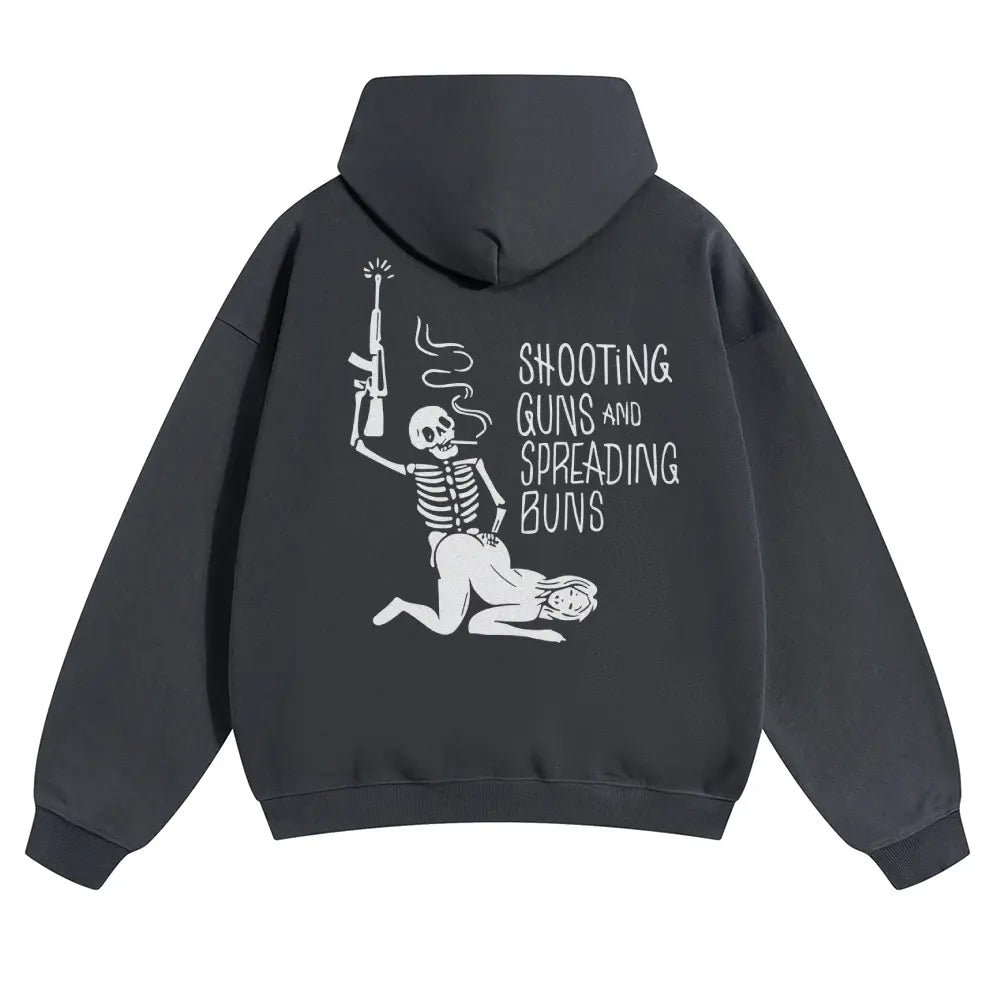 SHOOTING GUNS AND SPREADING BUNS Skull with Sexy Lady Unisex FallFreshness outfits men streetwear 80s 90s graphic tees cotton  funny Hoodies men gifts