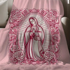 1 Piece Cozy Pink Virgin Mary Blanket-Super Soft Velvet with Floral Pattern, Perfect Gift for Mom, Grandma, Birthday and Valentine's Day, Perfect for Sofa, Bed, Travel and Living Room, multifunctional Blanket | Floral Blanket | Plush Texture,Meditation - View 1