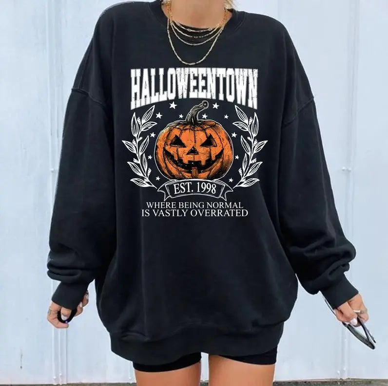Halloweentown University Shirt - Sweatshirt - Hoodie, Halloween Town Est 1998 Sweatshirt, Fall Sweatshirt, Vintage Pumpkin Shirt, Women Halloween Sweatshirt, Spooky Season, Halloween Gift, Full Color, For Men, For Women, Casual, Classic Fashion, Tee Print