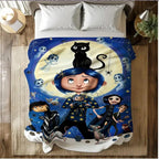 Coraline Cartoon Character Print Soft Flannel Blanket - Home & Travel Use Bed Throw, Ideal Holiday Christmas Birthday Gift for Teens & Children, General Use for Adults, Sohochic Flannel Blankets - View 9