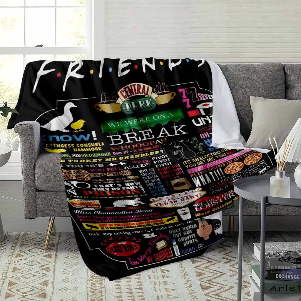 Friends Inspired Flannel Fabric Throw Blanket - Central Perk Quotes Print, Colorful Iconic Design, Wrinkle Resistant, Anti-Pilling - Fits Sofa, Bed, or Car, Soft Cozy for Home & Office, Ideal Gift & Home Decor, Indoor/Outdoor - View 3