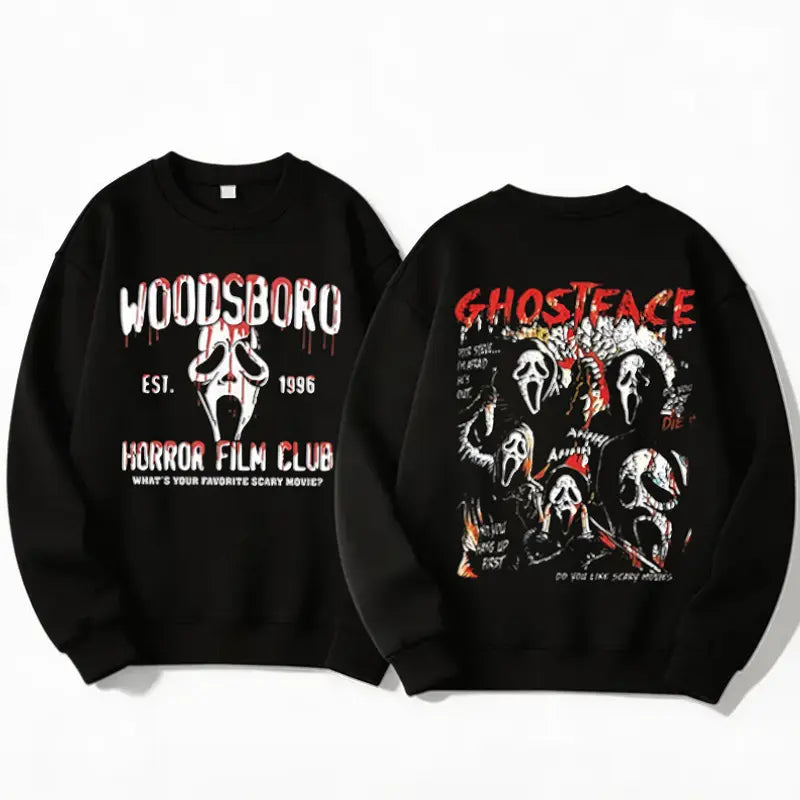 Men's Ghostface Hoodie or T-Shirt Tops - Classic Outerwear, Halloween Ready Horror Character Graphic Pullover, Spooky Casual Streetwear Merch for Horror Fans,sohochic
