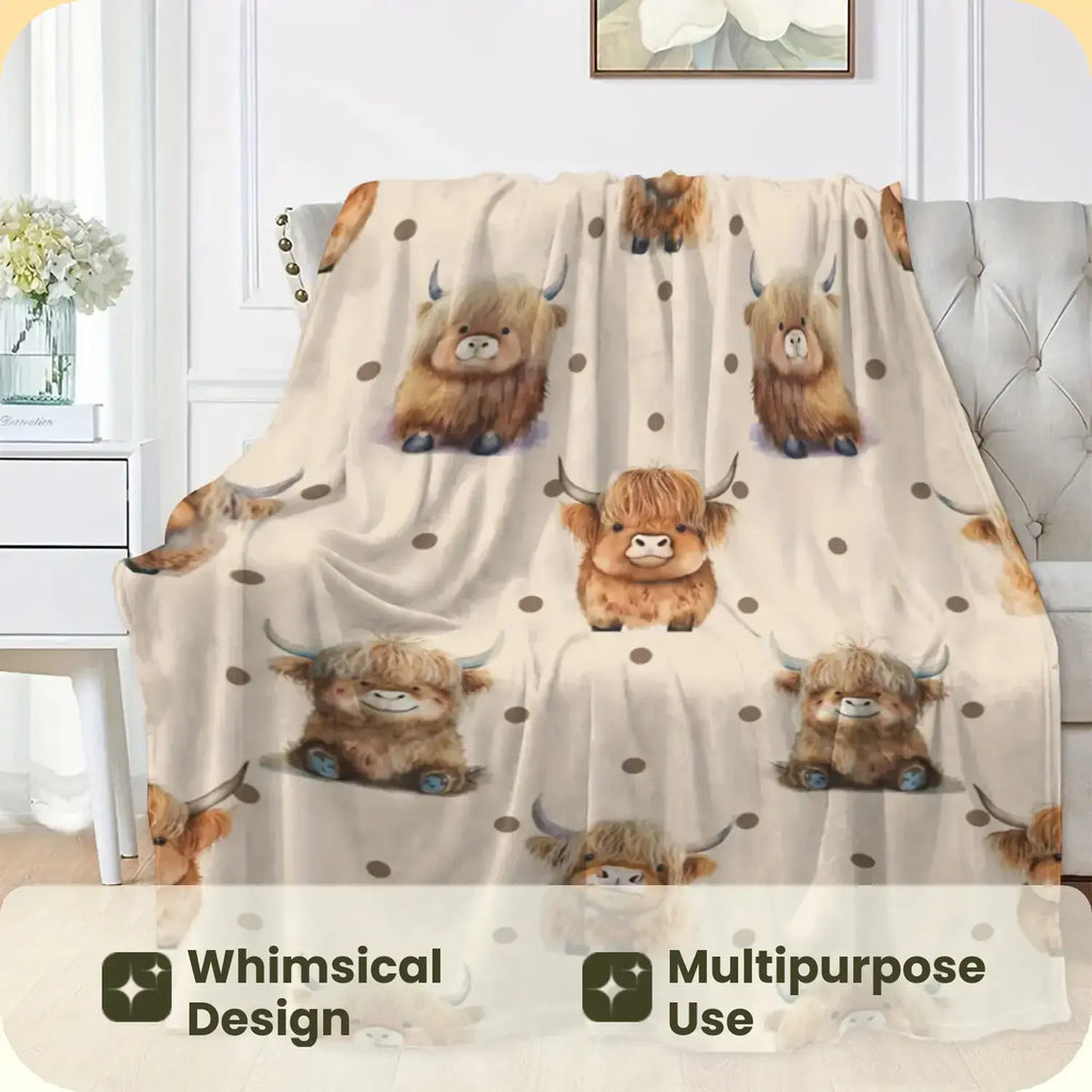 Cute Highland Cow Pattern Flannel Fleece Blanket, Soft Warm Nap Throw for Sofa & Bed, Lightweight Cozy Blanket for Home & Office, Multifunctional Fluffy Blanket, Decorative Gift #GLOBAL PICKS - View 2