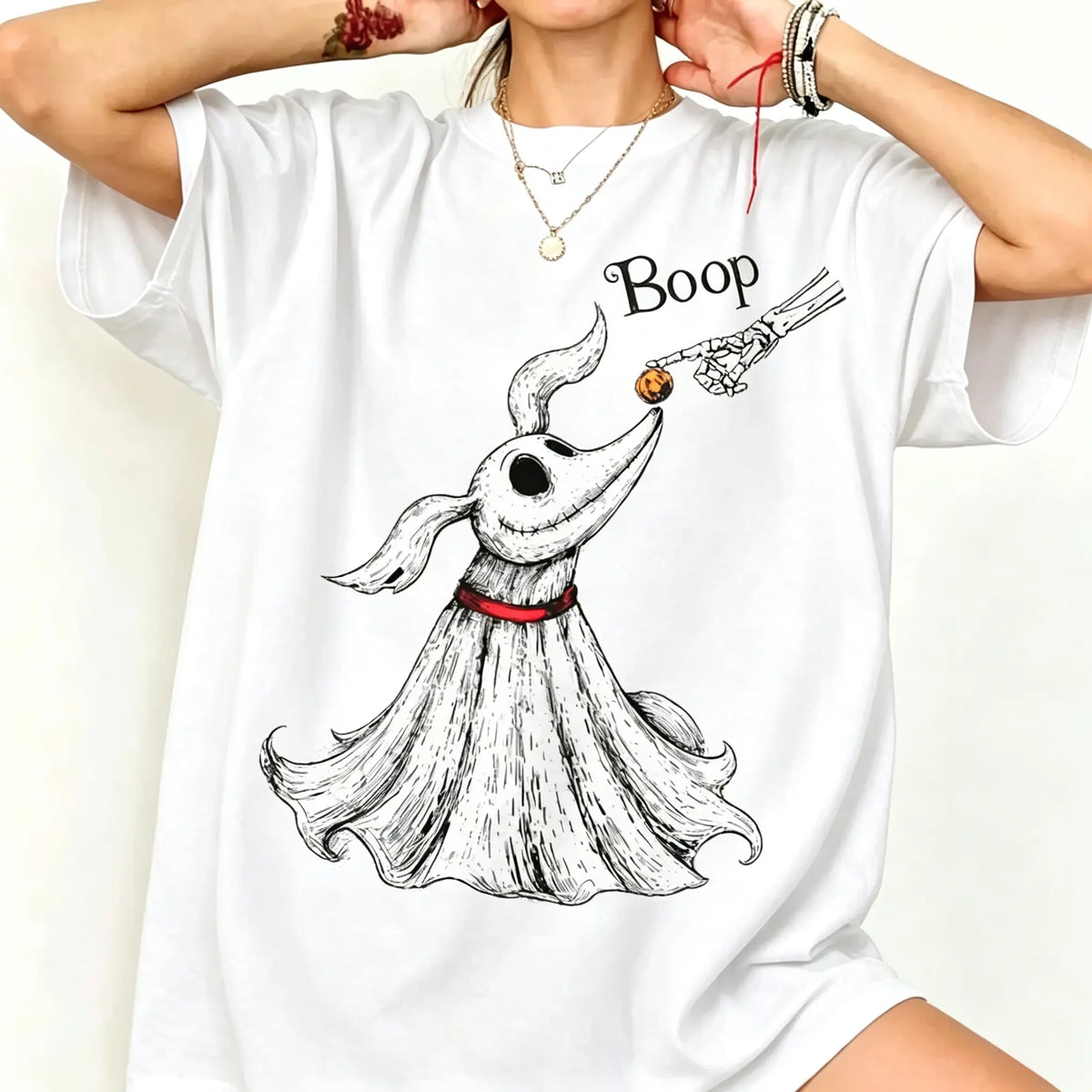 Zero Dog Boop Skeleton Hand Funny T-Shirt,  Halloween Trip Tee, Nightmare Before Christmas Matching Shirt